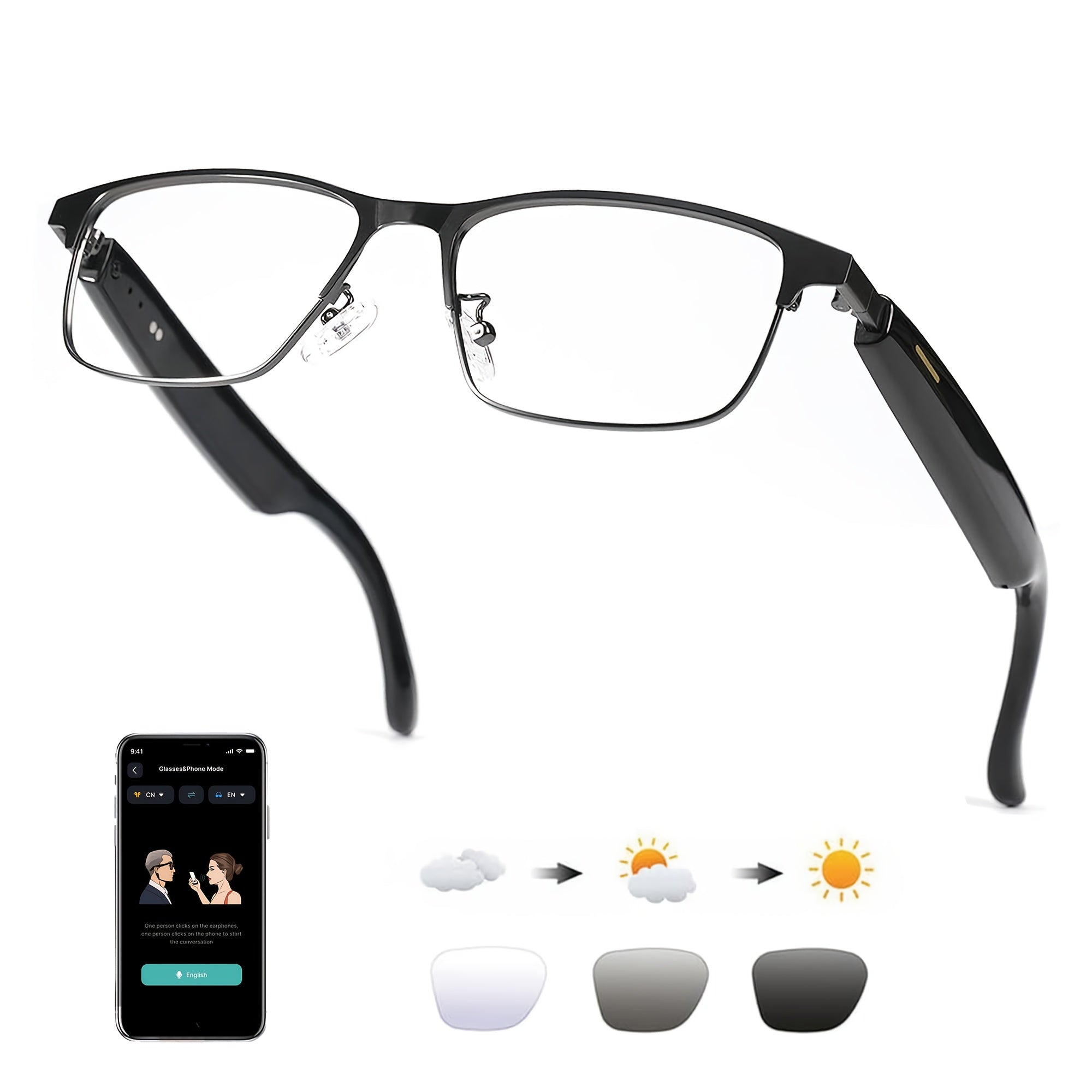 OICIIDO AI Smart Glasses, New Multifunctional Audio Glasses for Men and Women, Support Real-Time Translation for 160+ Languages and Video Translation, Equipped with Chat GPT System, Built-In Microphone and Speaker, HD Voice C