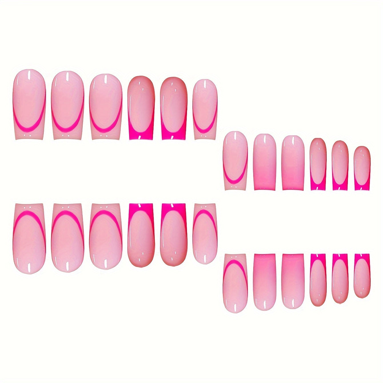 24pcs Pink Square Medium Length Press-On Nails with Glossy French Gradient Design, Fashionable Sweet Simple Style, Removable for All Women and Girls, Includes 1 Gel and 1 Nail File