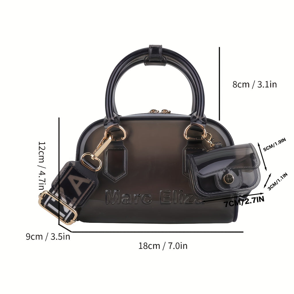 [Golden-Tone Hardware Purse] Clear PVC Handbag - Women's Convertible Crossbody/Shoulder Bag with Golden-Tone Hardware | Lightweight Purse for Everyday, Parties, Formal Events | Easy-Clean & Durable Design in Black, Bright Col