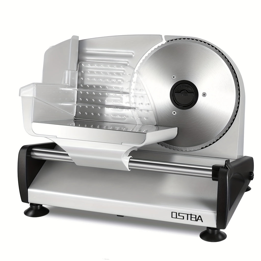 OSTBA Electric Meat Slicer with Child Lock Protection, Removable 7.5" Stainless Steel Blade & Food Carriage, Adjustable Thickness for Meat, Cheese, Bread (150W/200W)