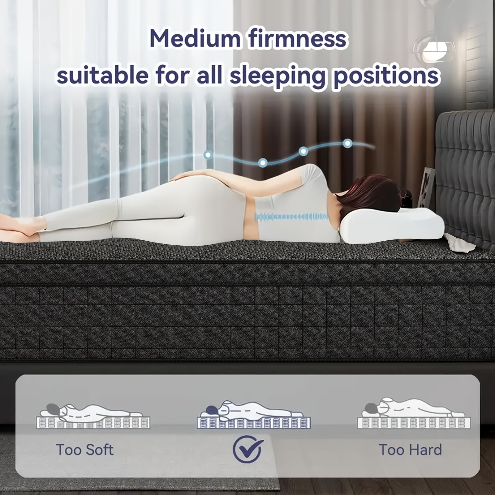 Luxury gel memory foam mattress 12 inch twin bed full size hypoallergenic mattress, medium hardness, European top design, comfortable sleep - can provide twin mattress, home Valentine's Day decorations, home furniture, home d