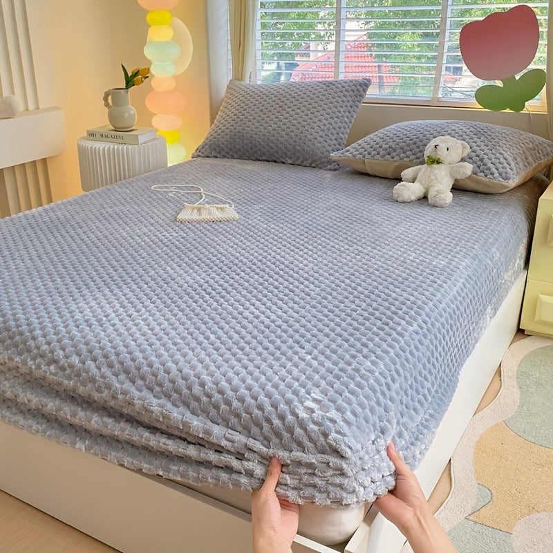 [Velvet | Thickened] 1pc Velvet Thickened Doudou Fitted Sheet Protector | Winter Warmth Soft Comfortable Bedding | Full Encasement Mattress Cover for Bedroom Guest Hotel Sealy