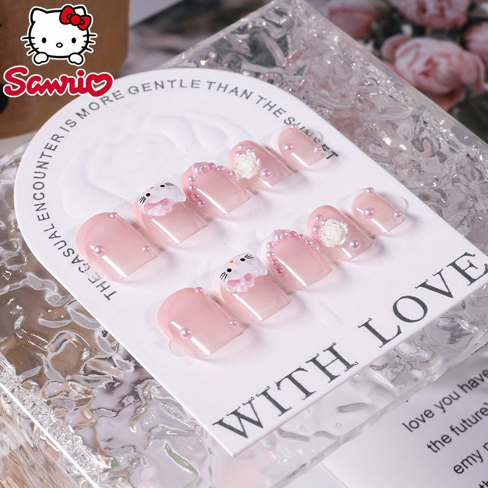 24pcs for hello kitty Nail Stickers - Cute Cartoon Design, Glossy Finish, Removable Press-On Nails for Manicure & Pedicure, Perfect for Hand & Foot Care, Nail Art Supplies | Cartoon Nail Art | Glossy Finish Nails, Nail Decora