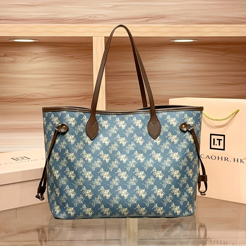 Elegant Floral Tote Bag with Red Interior, Large Capacity, Golden-Tone Hardware, And Detachable Shoulder Strap - Ideal for Daily Travel And Commuting, Travel Tote Bag | Floral Print Tote | Durable Handles, Tote Bag