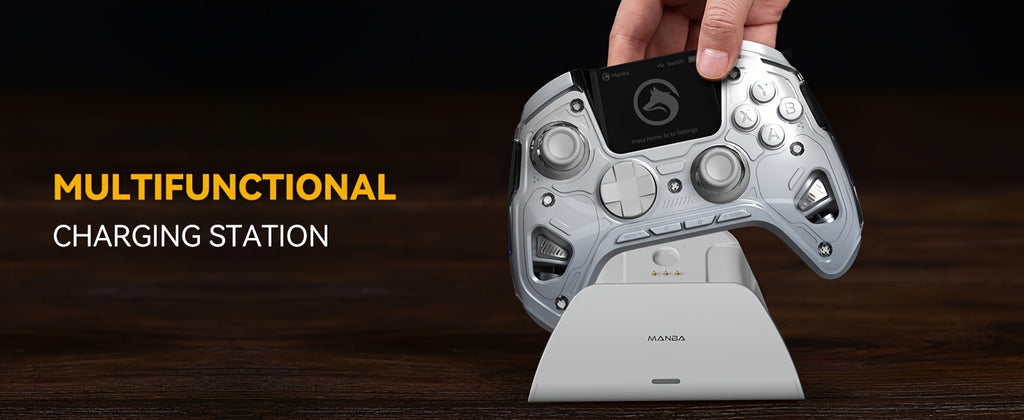 (No Drift)Interactive Screen Wireless Gaming Controller for iOS/for Switch/PC/Android/Steam Deck,Hall Effect Stick & Trigger,RGB Lighting,Remappable Buttons,1800mAh with Charging Dock-V2 (White). Notice Not Compatible with Xb