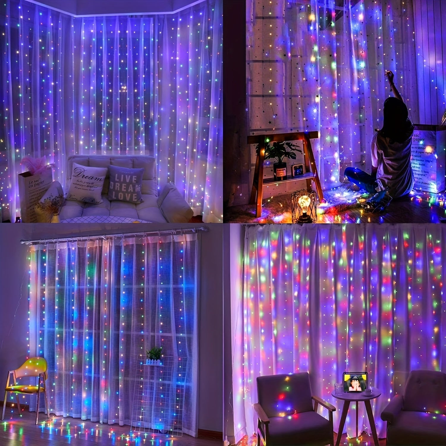 [Vintage Fairy Curtain Lights] Loyyz 300/200/100LED Vintage Multi-Color Fairy Curtain Lights | USB Plug-in Indoor/Outdoor Hanging Decor for Christmas, Weddings, Parties, Bedroom - Durable Plastic String Lights for Festive Amb