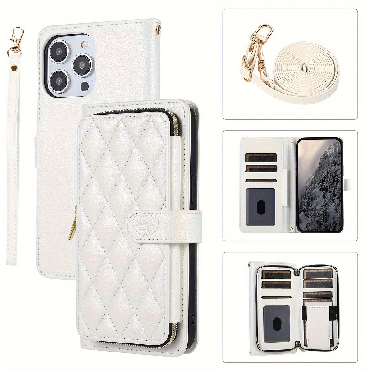 Crossbody Wallet Case Designed for Iphone 16E, 16, 15, 14, 13, 12, 11 Pro Max, 7, 8 Plus, SE 2020, And SE 2022, Featuring a Zippered Handbag Style, Flip Cover, Kickstand Folio, Card Slots, Wrist Strap, And Lanyard for The for