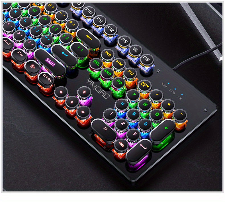 [Gaming/office universal device] YINDIAO 104 Keys Mechanical Keyboard | Wired USB, Lighting Effects, Punk/Round Keycaps | Windows/Mac, Home/Office