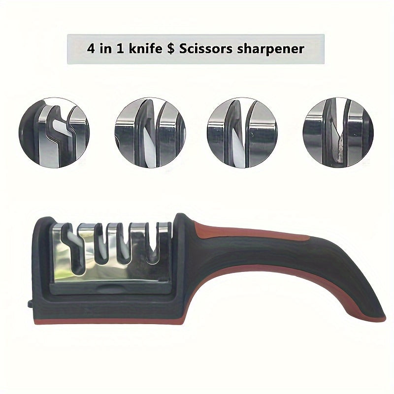 [Multi-functional Sharpener] 4-Level Professional Multi-functional Knife Sharpener | Tungsten Steel, ABS and Ceramic Sharpening Stones - Easy to Hang, Kitchen Supplies