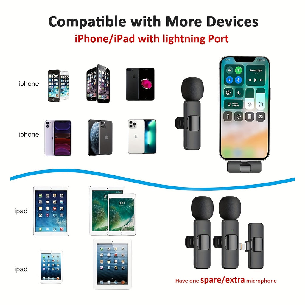 Wireless Lavalier Microphone, Clip Microphone for iPhone iPad Android, USB-C Cordless Plug And Play, Audio Video Recording Live Streaming Interviews Voiceover, Portable Compact Design