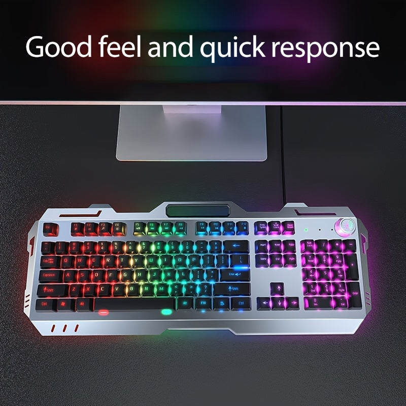 [EWEADN LED Gaming Keyboard] EWEADN 104 Keys LED Backlit Wired Gaming Keyboard - Ergonomic Silent Design, Adjustable Volume Knob, USB Powered, for Desktop & Notebook Computers, Office Accessories