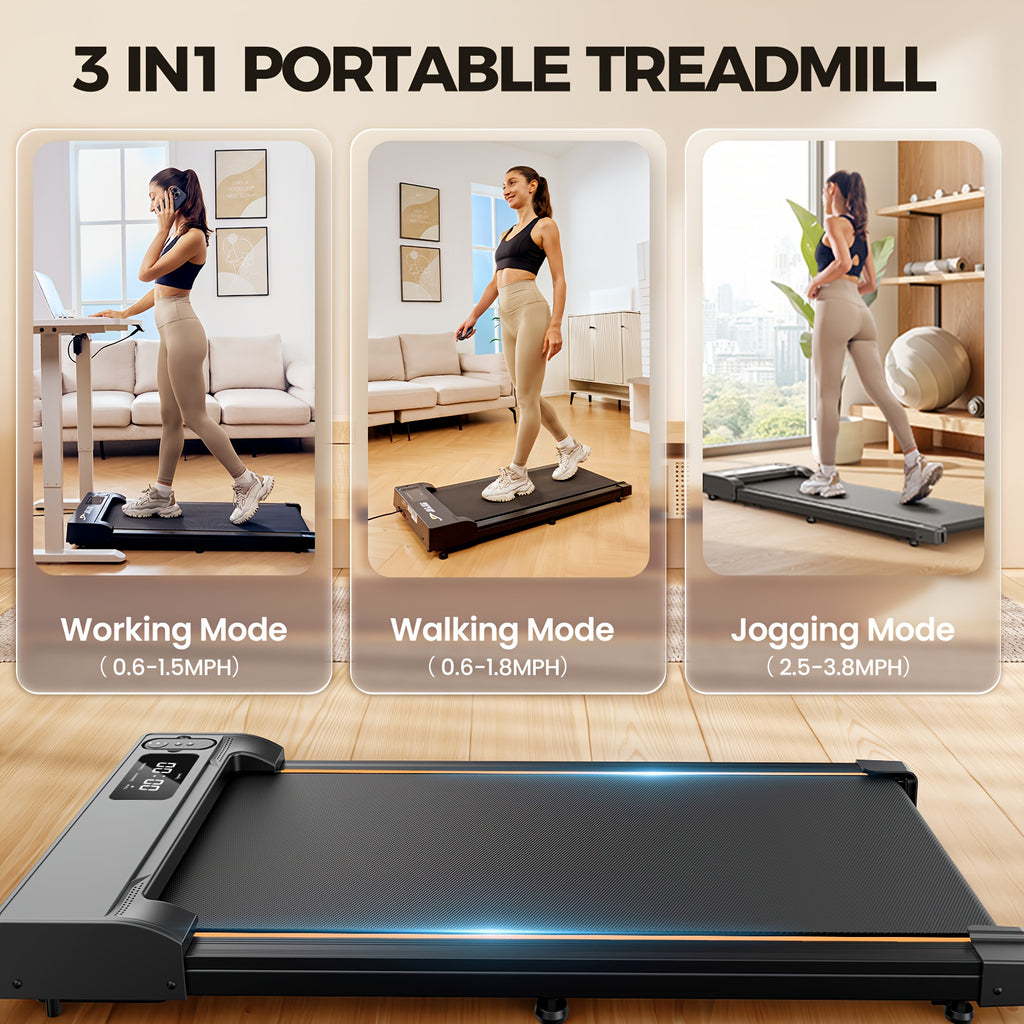 Portable Under Desk Walking Pad Treadmill, Support 2.5HP Lightweight Home Office Fitness Treadmill, 2-in-1 Walking Pad for Walking And Jogging Quiet, 265Lbs Capacity with Remote Control & LED Display, Stepping, Walking Traini