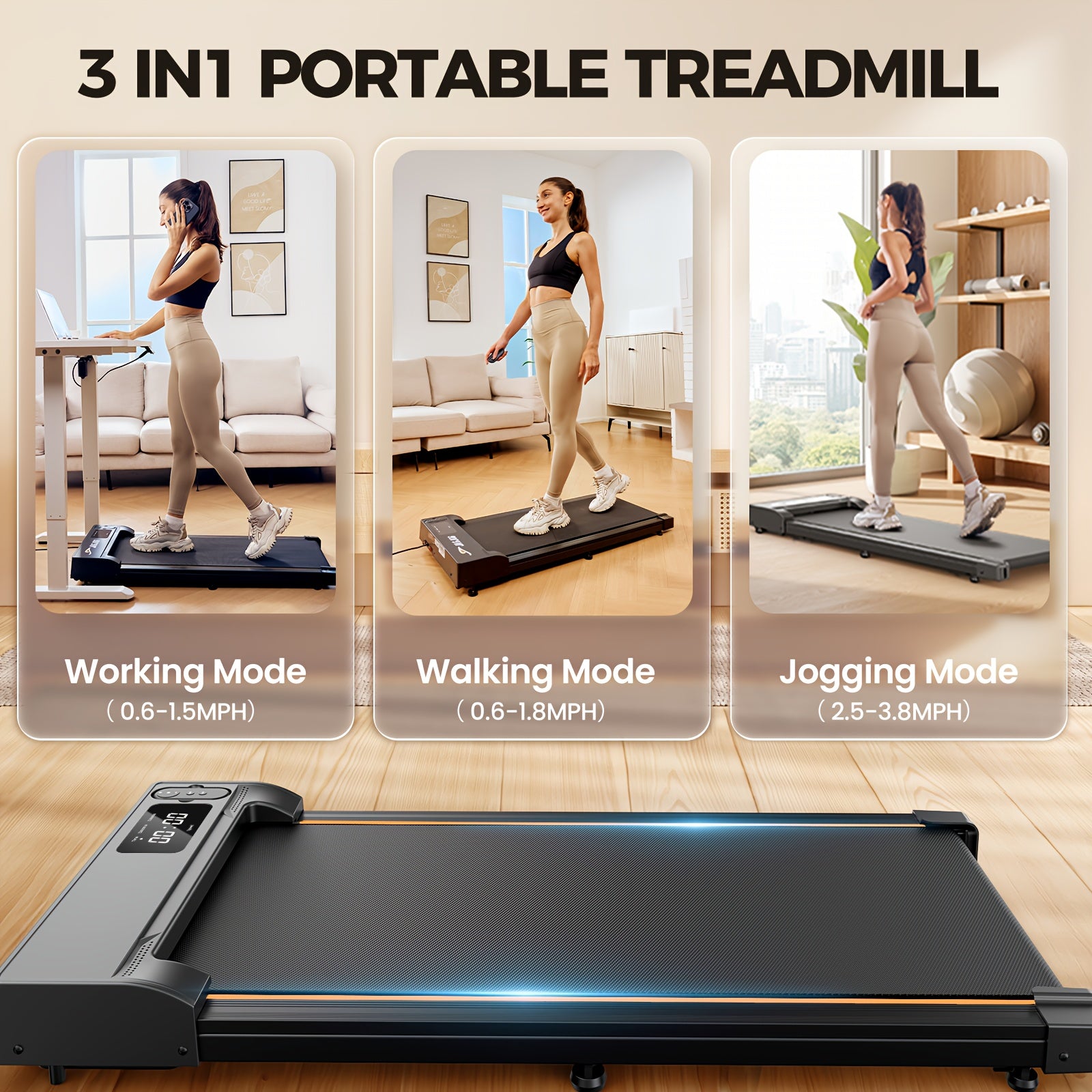 Portable Under Desk Walking Pad Treadmill, Support 2.5HP Lightweight Home Office Fitness Treadmill, 2-in-1 Walking Pad for Walking And Jogging Quiet, 265Lbs Capacity with Remote Control & LED Display, Stepping, Walking Traini