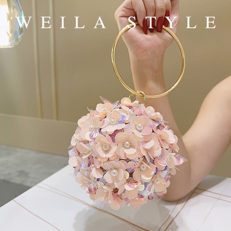 Sparkling Rose Golden Clutch Bag, Rhinestone Flower Design, Elegant Evening Handbag For Women, Party Dress Accessories