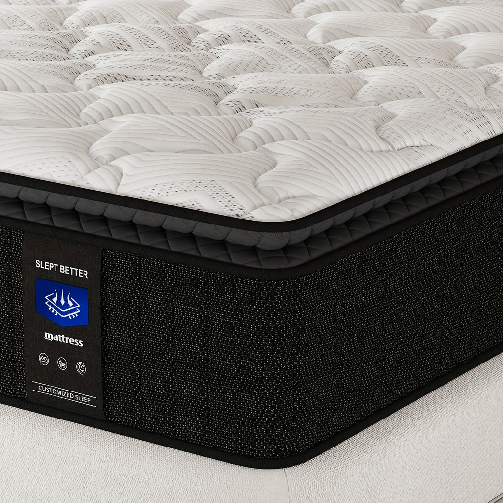 MRH 12-Inch White Box-Style Hybrid Mattress with Memory Foam & Individually Pocketed Springs - Fire-Resistant, Firm Support for Home Guest Rooms & Hotels, No Power Needed, Durable & Comfortable Sleep Solution, Hotel Bedding,