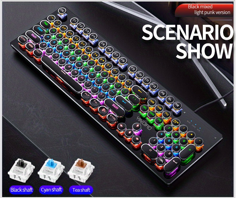 [Gaming/office universal device] YINDIAO 104 Keys Mechanical Keyboard | Wired USB, Lighting Effects, Punk/Round Keycaps | Windows/Mac, Home/Office