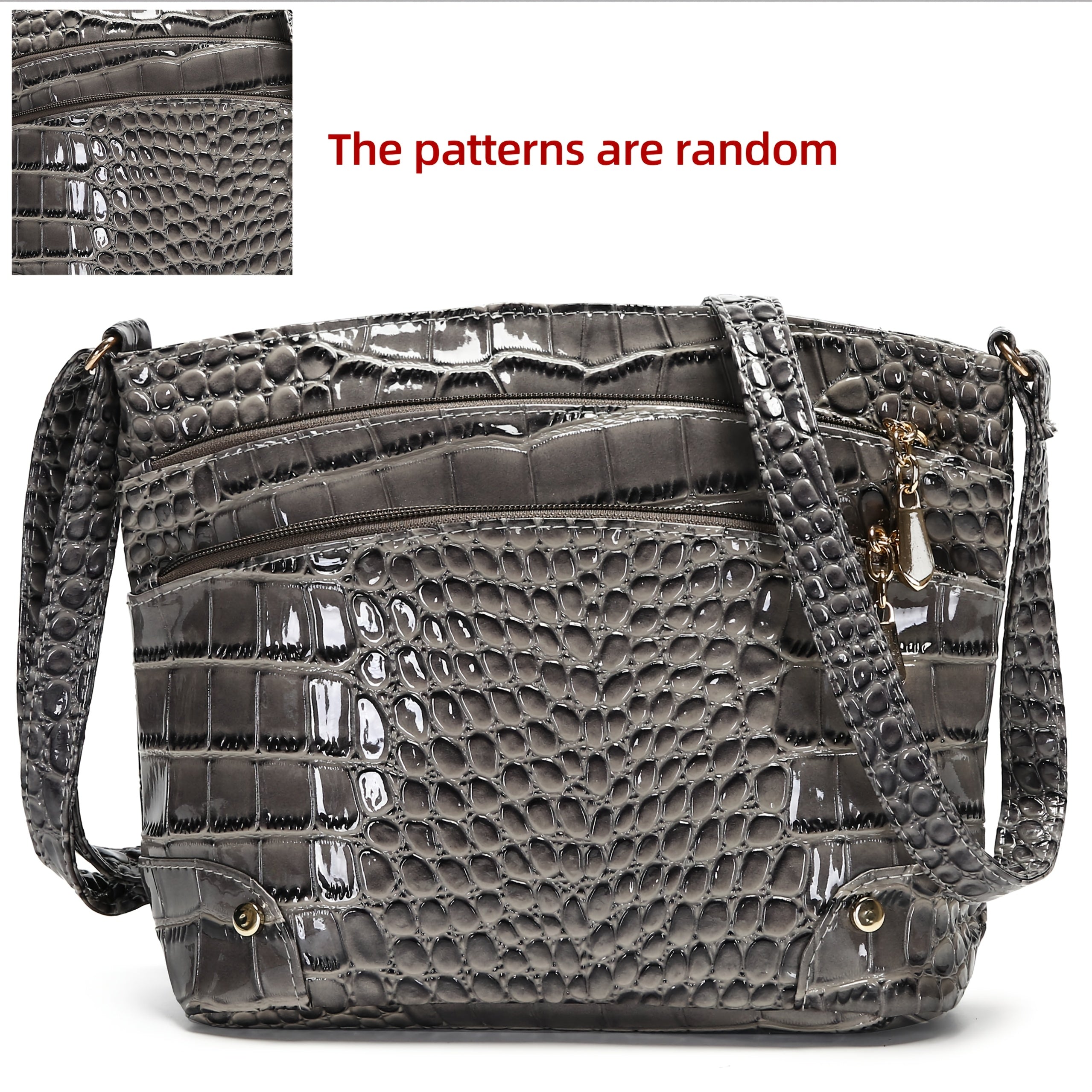 Shiny Crocodile Pattern Women'S Bag, PU Soft Shoulder Bag, Multi-Layer Crossbody Bag, Stylish And Versatile Large Capacity Bucket Bag.