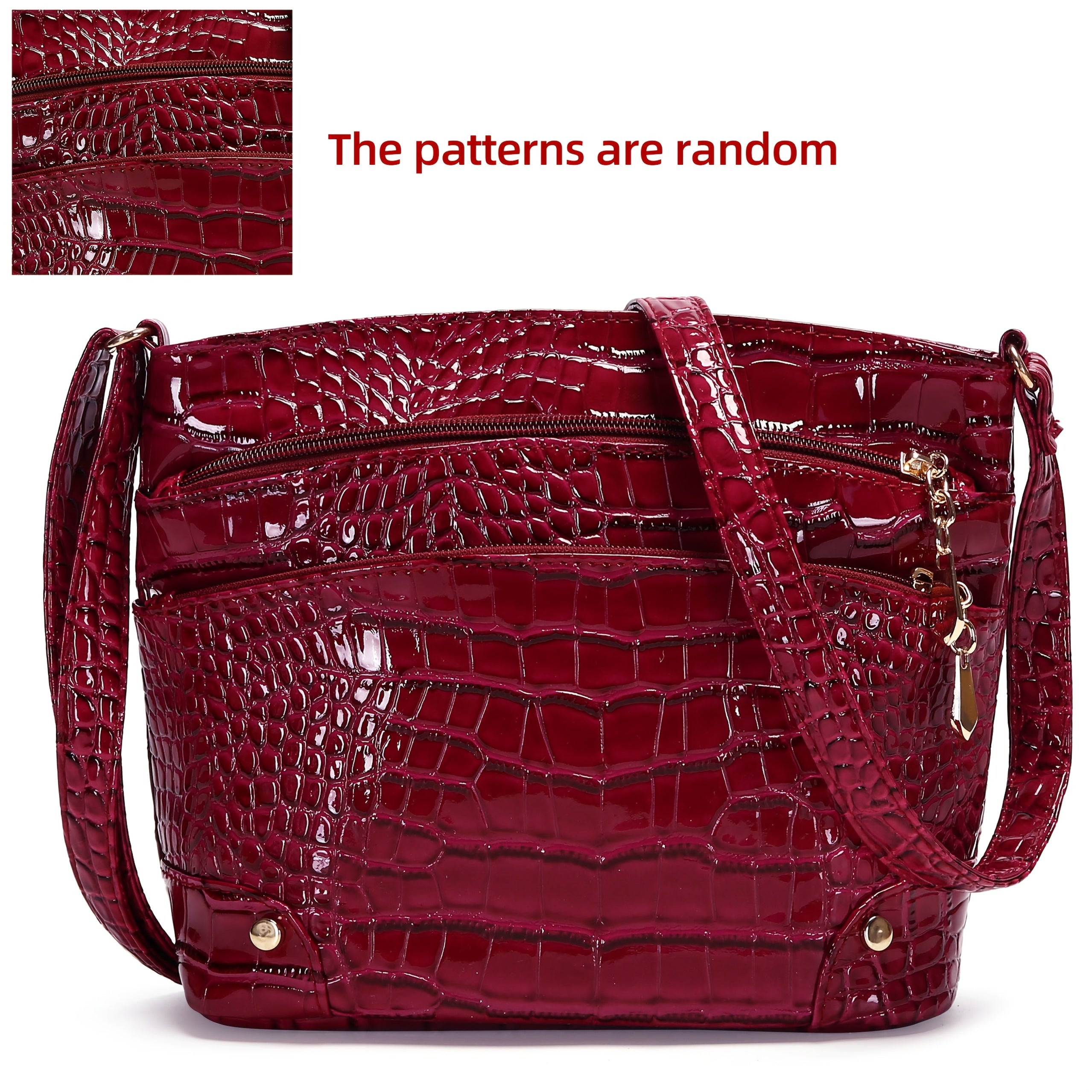 Shiny Crocodile Pattern Women'S Bag, PU Soft Shoulder Bag, Multi-Layer Crossbody Bag, Stylish And Versatile Large Capacity Bucket Bag.