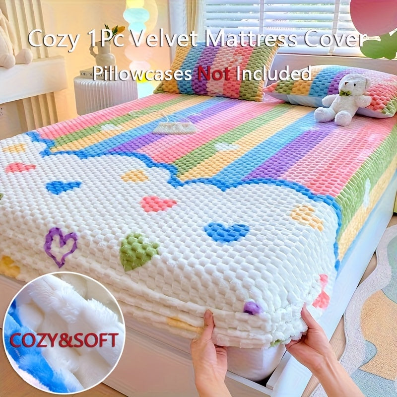 [Velvet | Thickened] 1pc Velvet Thickened Doudou Fitted Sheet Protector | Winter Warmth Soft Comfortable Bedding | Full Encasement Mattress Cover for Bedroom Guest Hotel Sealy