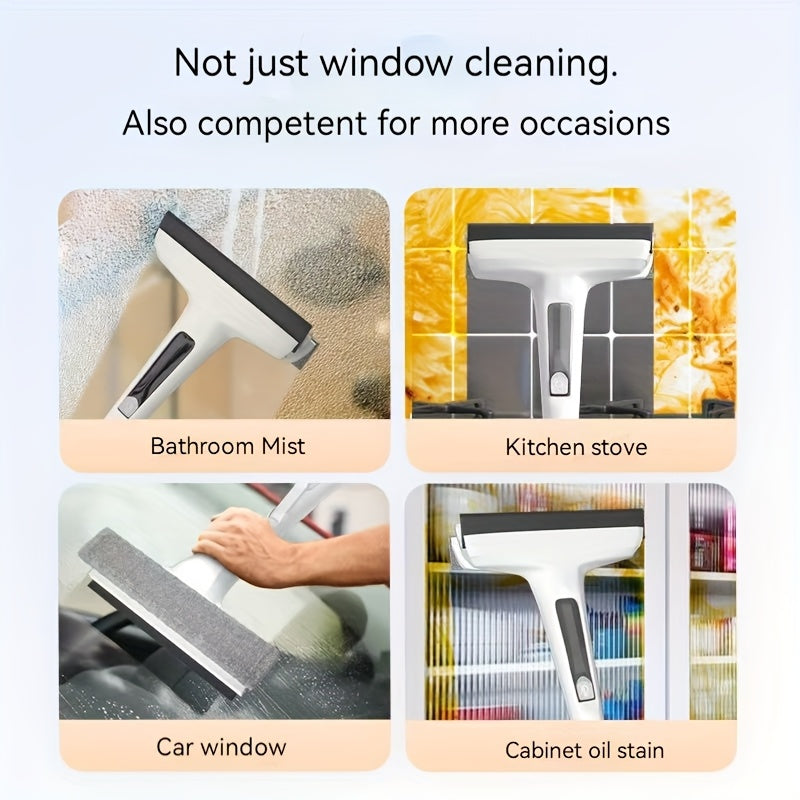 Three-in-One Glass Cleaning Kit - Durable Metal Rod with Scraper, Suitable for High Windows, Shower Doors, and Car Windshields - Essential Home Cleaning Tool with High-Pressure Spray Wand, Ergonomic Handle Design for Window a