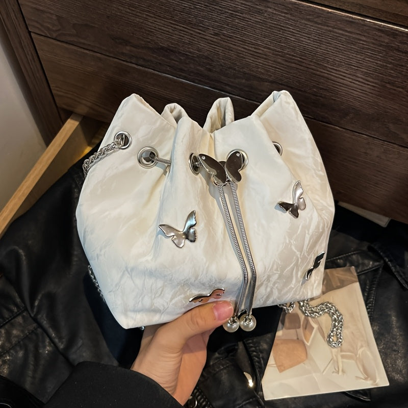 Trendy Bowknot Women'S Handbag, Unique Versatile Tote Bucket Bag, High-Quality Handheld Shoulder Bag, Stylish Chain Crossbody Bag.