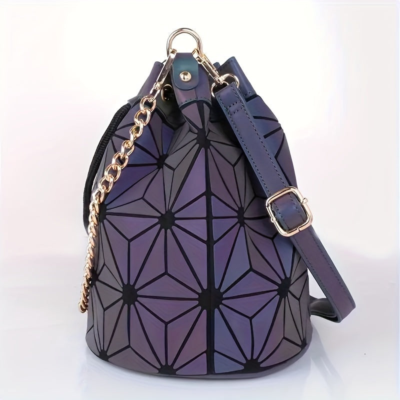 Mini Luminous Drawstring Bucket Bag, Trendy Crossbody Bag, Women's Geometric Handbag & Shoulder Bag