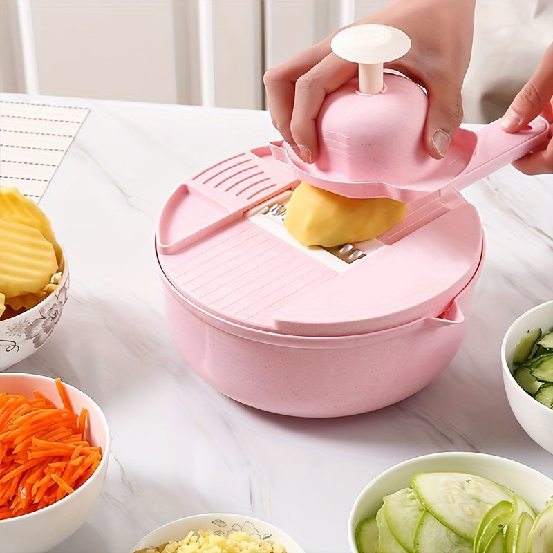 [Essential Kitchen Tool] 11pcs 12-in-1 Multi-Function Vegetable Chopper | Manual Slicer, Shredder, Grater | for Carrots, Potatoes, Radish, Essential Kitchen Tool