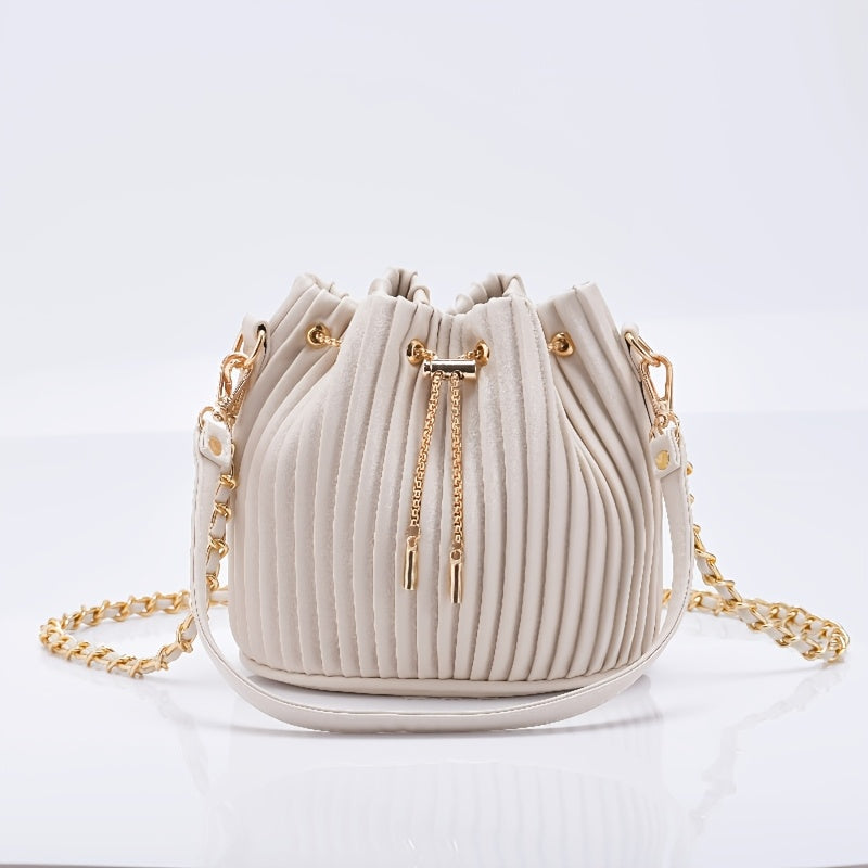 [Versatile Purse, Chic Design] Women's Shoulder Bag with Detachable Chain Strap - Elegant Synthetic Purse, Drawstring Closure, for Everyday, Formal, Party - Available in Beige, Gray, Pink, Green, White, Purple, Black - Women'