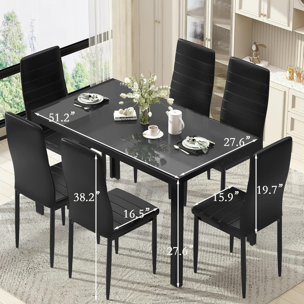 7-Piece Modern Glass Dining Table