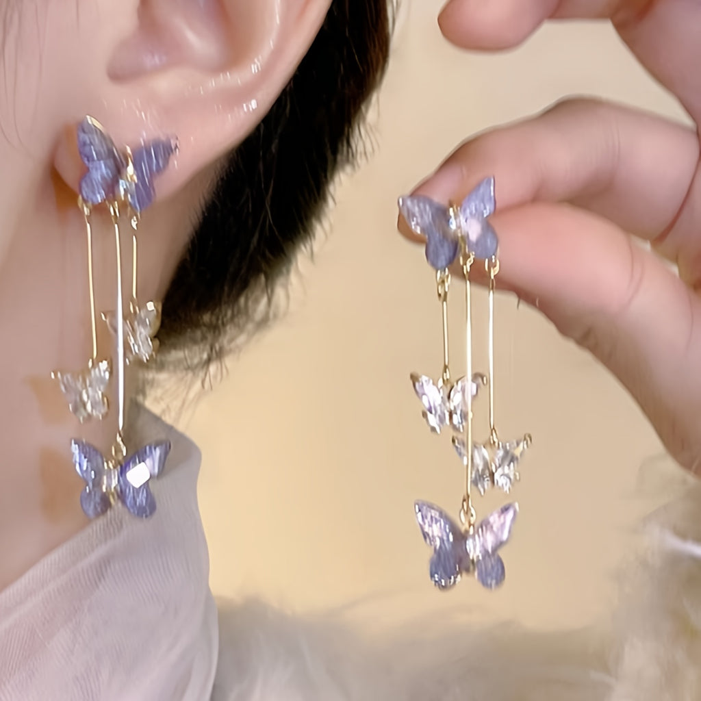 [Delicate butterfly earrings] Light Purple Butterfly Tassel Earrings | Delicate Temperament Accessory, Elegant Style, Perfect for Party & Daily Wear, for Teenager