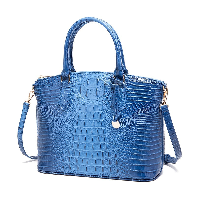 Luxurious crocodile patterned with three-dimensional pattern / metal round buckle decoration / dual handles and adjustable shoulder strap design / large capacity to meet the needs of commuting, business, and travel scenarios