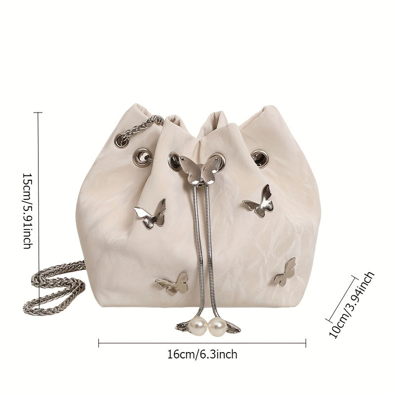 Trendy Bowknot Women'S Handbag, Unique Versatile Tote Bucket Bag, High-Quality Handheld Shoulder Bag, Stylish Chain Crossbody Bag.