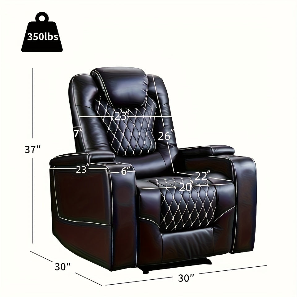 Power Recliner Chair With USB Ports And Cup Holders - Overstuffed Electric Home Theater Seating Faux Leather Reclining Furniture With Hidden Arm Storage, Easy To Clean (Black)