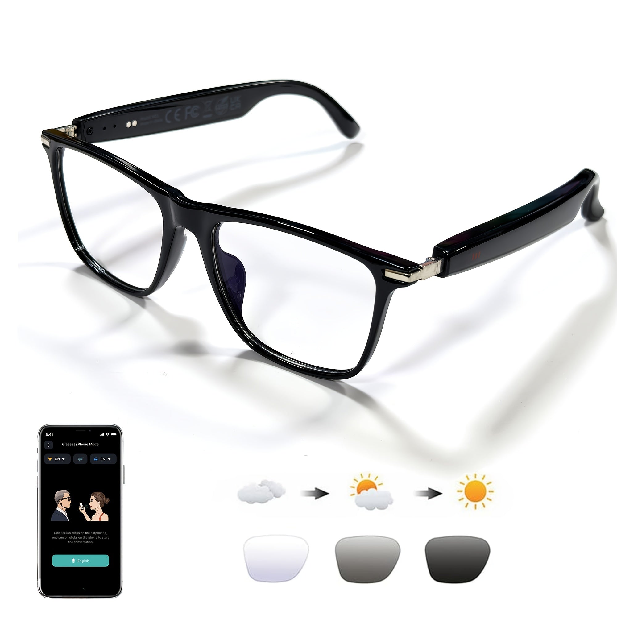 OICIIDO AI Smart Glasses, New Multifunctional Audio Glasses for Men and Women, Support Real-Time Translation for 160+ Languages and Video Translation, Equipped with Chat GPT System, Built-In Microphone and Speaker, HD Voice C