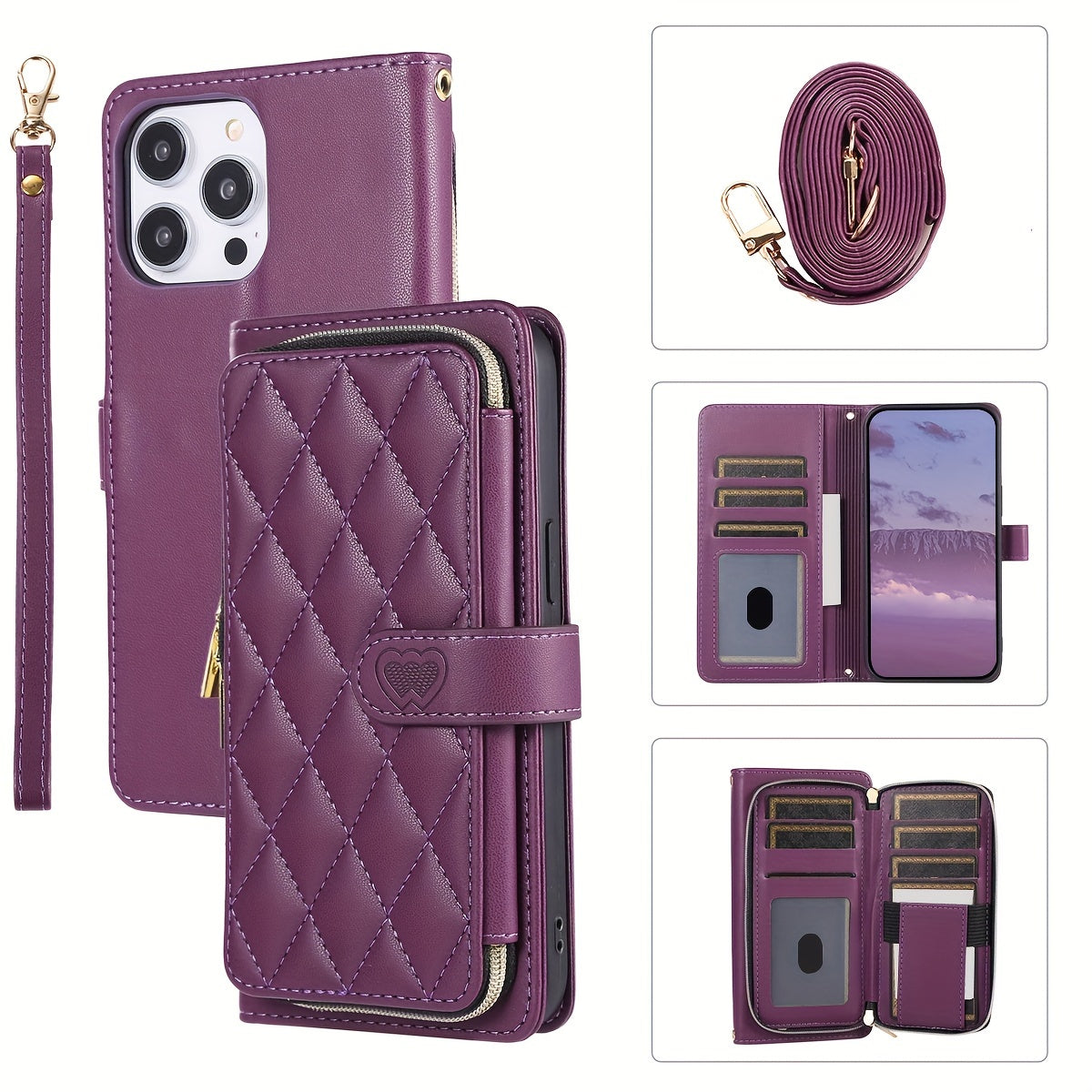Crossbody Wallet Case Designed for Iphone 16E, 16, 15, 14, 13, 12, 11 Pro Max, 7, 8 Plus, SE 2020, And SE 2022, Featuring a Zippered Handbag Style, Flip Cover, Kickstand Folio, Card Slots, Wrist Strap, And Lanyard for The for