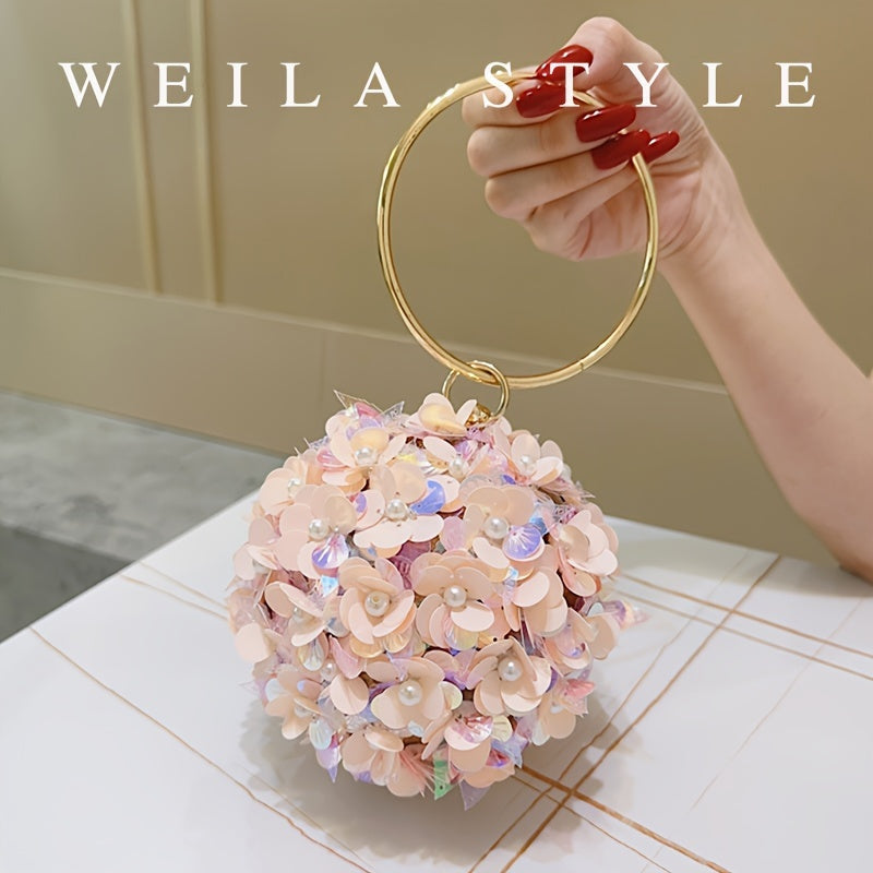 Sparkling Rose Golden Clutch Bag, Rhinestone Flower Design, Elegant Evening Handbag For Women, Party Dress Accessories