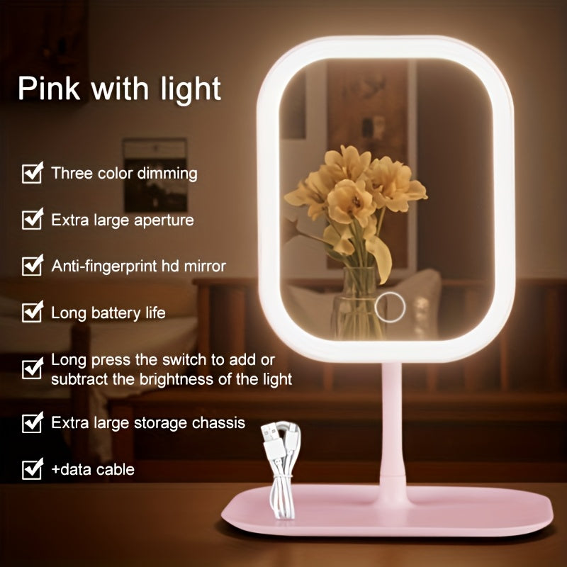 Rechargeable Makeup Mirror with Touch Control & 3 Light Modes (White/Color Dimming, -Fingerprint HD, Day/Night) - Portable Folding Vanity Mirror with Long Life, - for Women, - Ideal /Christmas