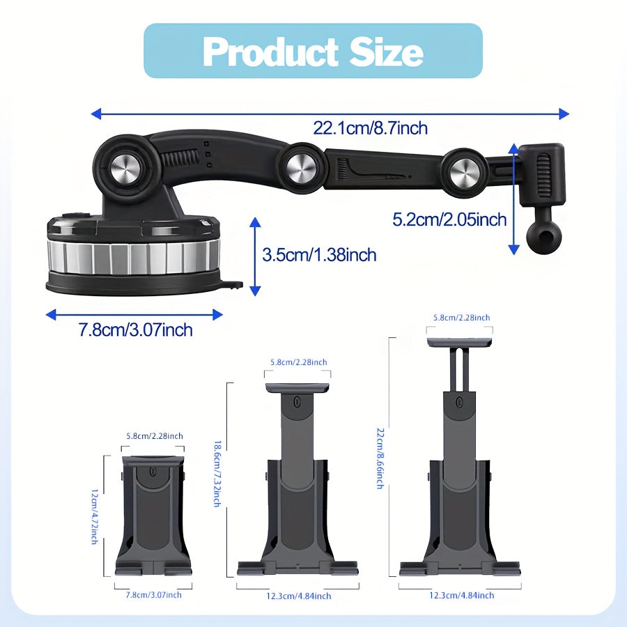 2-in-1 Universal Car Mount Holder for 4-13 Inch Phones/Tablets with Stable Vacuum Adsorption, ABS Material, Compatible with Trucks and Cars