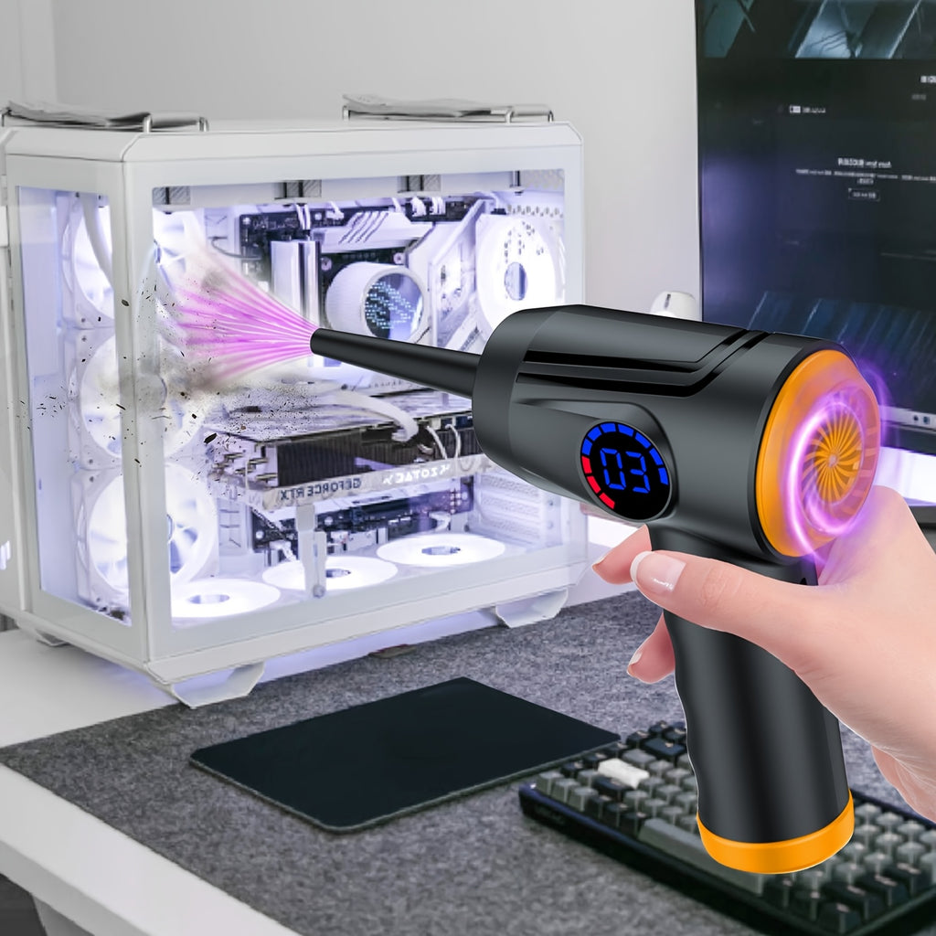 Cordless Electric Air Duster with 51000 RPM High-Power Blower, 4-Speed Adjustable & LCD Display, 3000mAh Fast Charging, 15-45 Min Runtime, USB-Powered Portable Cordless Vacuum Cleaner for Computers, Keyboards, TVs, Gaming Con