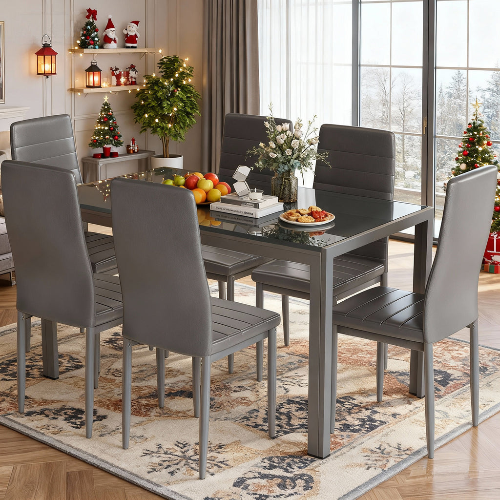 7-Piece Modern Glass Dining Table