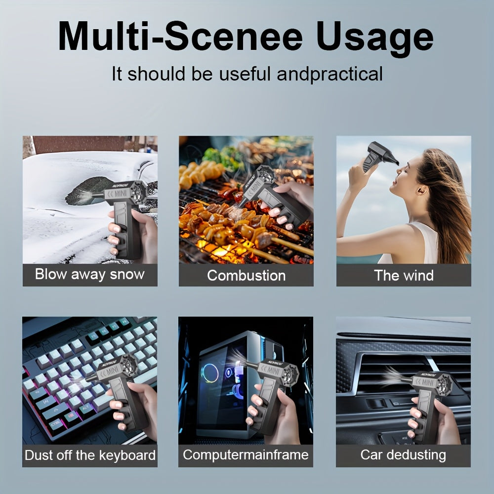 Electric Air Duster, 4-Speed Adjustable 130000RPM Turbo Jet Fan Cleaning Blower Tool, Type-C USB Rechargeable, with 5 Outlet Nozzles, Suitable for Car, Home, Computer, Keyboard, Outdoor