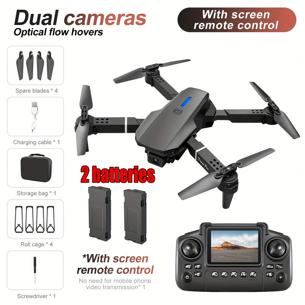 New Drone MAX Upgraded Version with 2 Batteries, Equipped with High-definition 2, 4-inch Screen Remote Control, Dual Camera Obstacle Avoidance Function, Brushless Motor, Foldable Arm, Suitable for Night Flight with Remote Con