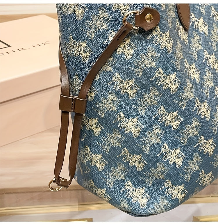 Elegant Floral Tote Bag with Red Interior, Large Capacity, Golden-Tone Hardware, And Detachable Shoulder Strap - Ideal for Daily Travel And Commuting, Travel Tote Bag | Floral Print Tote | Durable Handles, Tote Bag