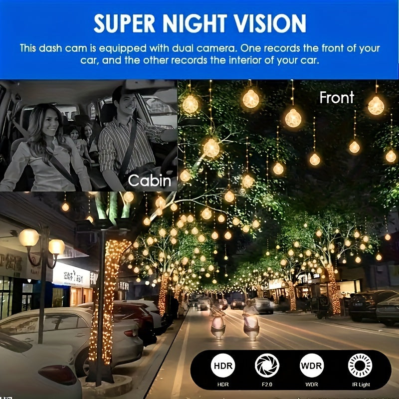 1080P Dual Camera, Dash Cam For Cars, Front And Inside, Car Camera With IR Night Vision, Loop Recording, Wide Angle Car DVR Camera With 3.16 Inch IPS Screen, Dual Lens Car Dashboard Video Cam car accessories