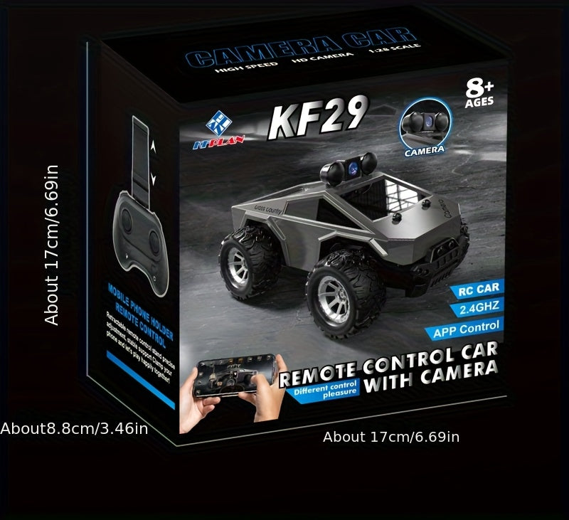 1/28 Scale FPV RC Truck with Camera & Live Video, 2.4GHz Remote Control Car with FPV Goggles-like View, Alloy-Body Style (Plastic), Anti-Interference System, 2-Speed Modes & Flashing Lights - Controlled for Boys & Adults (Gif