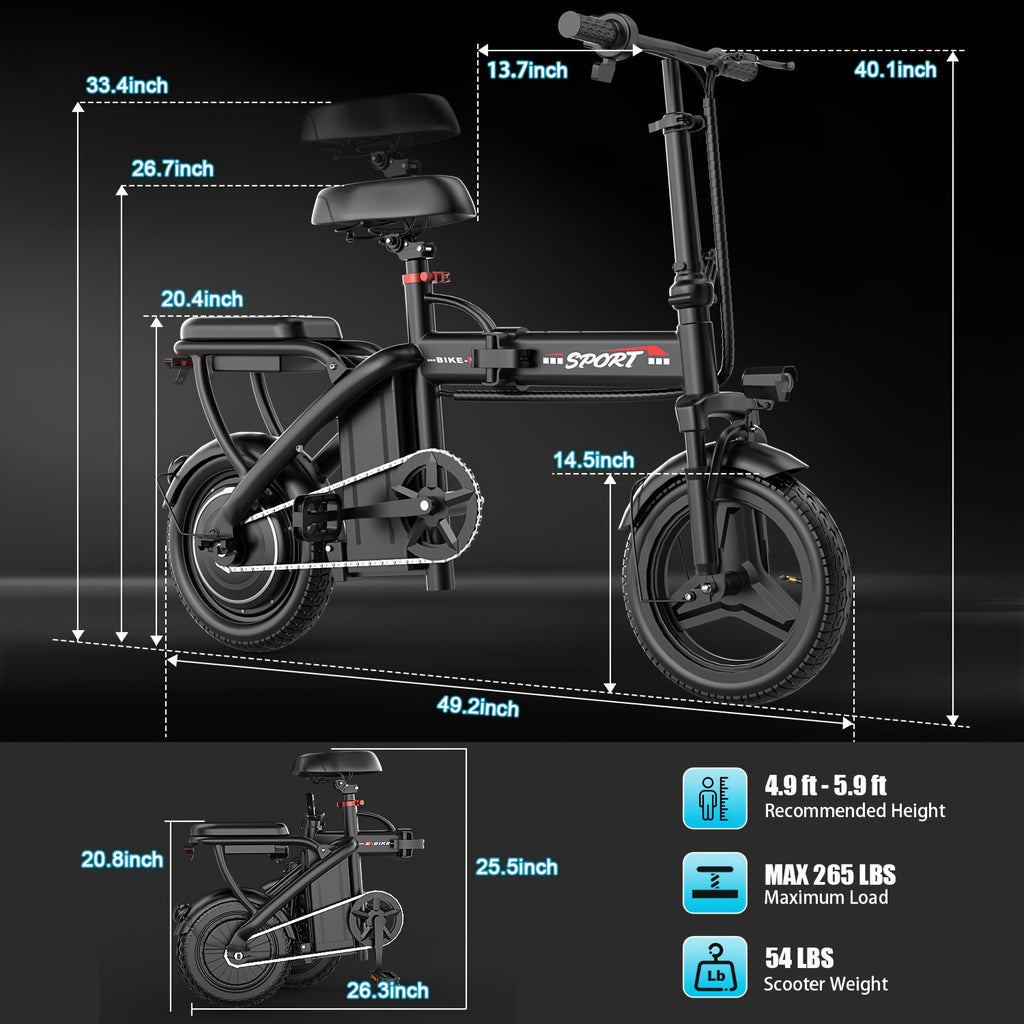 Ebikes for Adults, 500W Lightweight Folding Electric Bike for Adults, 20MPH 35Mile Long Range Commuter Electric Bicycle, 48V 10AH Removable Battery E Bike, Multi-Shock AbsorptionLoad-bearing Capacity: 385 Pounds, Daily Transp