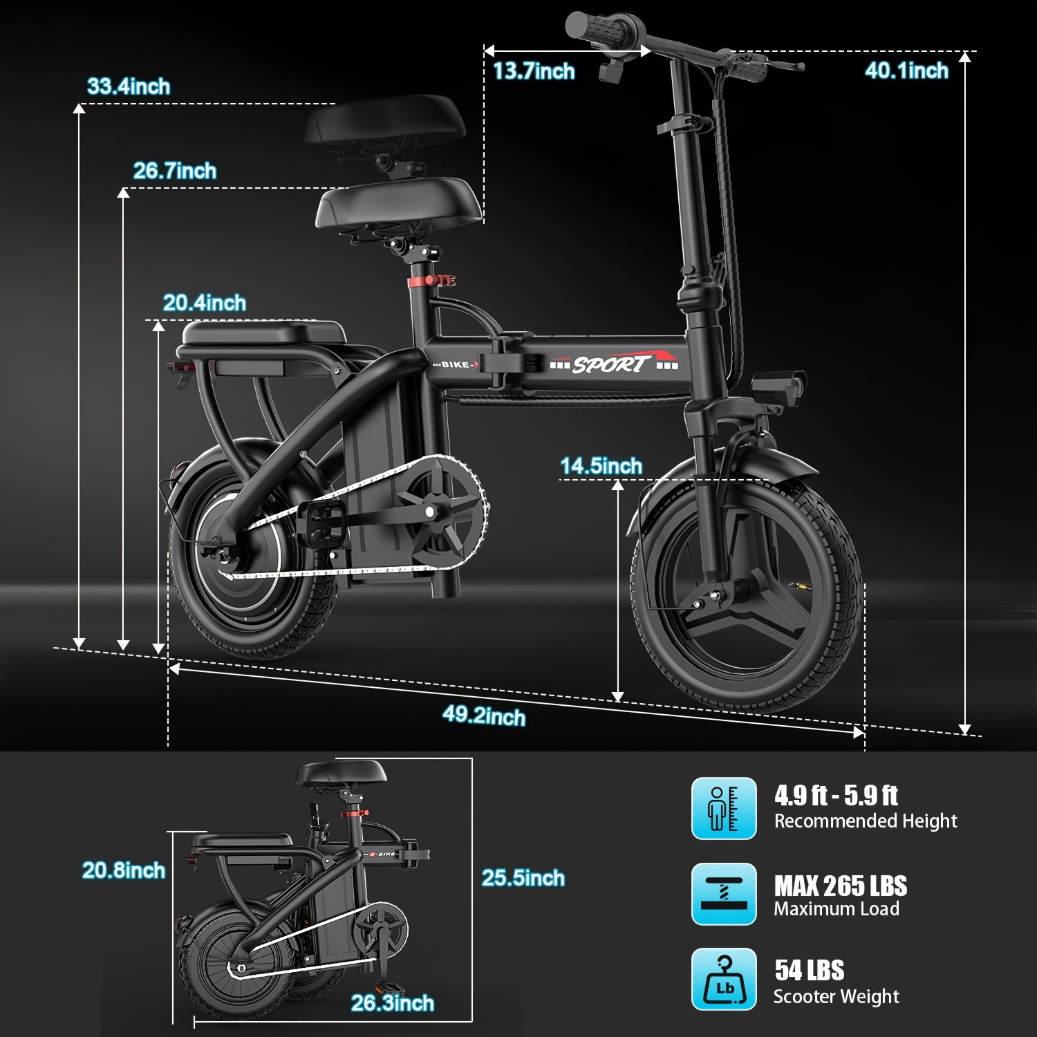 Ebikes for Adults, 500W Lightweight Folding Electric Bike for Adults, 20MPH 35Mile Long Range Commuter Electric Bicycle, 48V 10AH Removable Battery E Bike, Multi-Shock AbsorptionLoad-bearing Capacity: 385 Pounds, Daily Transp