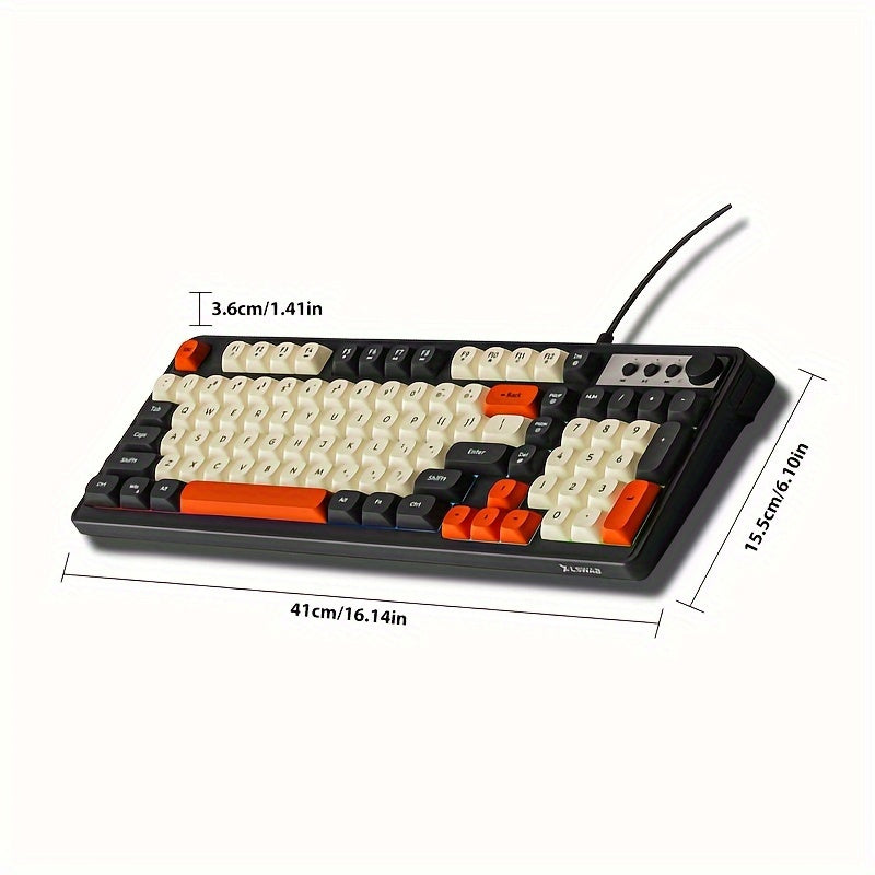 [Wired Gaming Keyboard] EWEADN Wired Gaming Keyboard with Rainbow Backlit, Portable Black Keyboard for Office-98 Keys, Computer External Keyboards Ergonomic Design, with Multimedia Knob, Ball Keycaps, for Gamers and Office, C