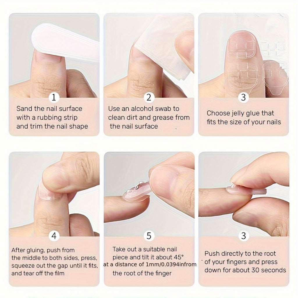 24pcs/48pcs Of White French Short Square Nail Set, with Glossy Surface And Artistic Lines, Cute Fake Nails, Heart-shaped Pattern Nail Sticker Set, with Jelly Glue And Nail Polish, Perfect for Parties, Gatherings, And Daily We