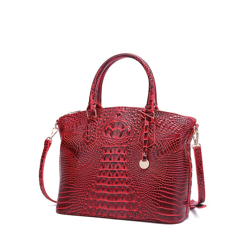 Luxurious crocodile patterned with three-dimensional pattern / metal round buckle decoration / dual handles and adjustable shoulder strap design / large capacity to meet the needs of commuting, business, and travel scenarios
